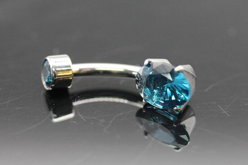 Anatometal Titanium Oval Navel Curve with  Arctic Blue Stones 8mm bottom and 3mm top