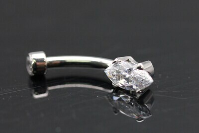 Anatometal Titanium Marquise Navel Curve with white CZ Stones 4mm x8mm bottom and 3mm top