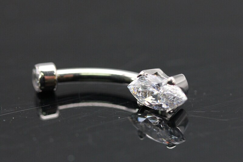 Anatometal Titanium Marquise  Navel Curve with white CZ Stones 4mm x8mm bottom and 3mm top