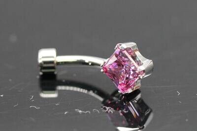 Anatometal Titanium Princess-cut Navel Curves with Salmon Pink Stones 6mm bottom and 3mm top