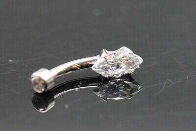 Anatometal Titanium Marquise Navel Curve with White CZ Stones 4mm x8mm bottom and 3mm top