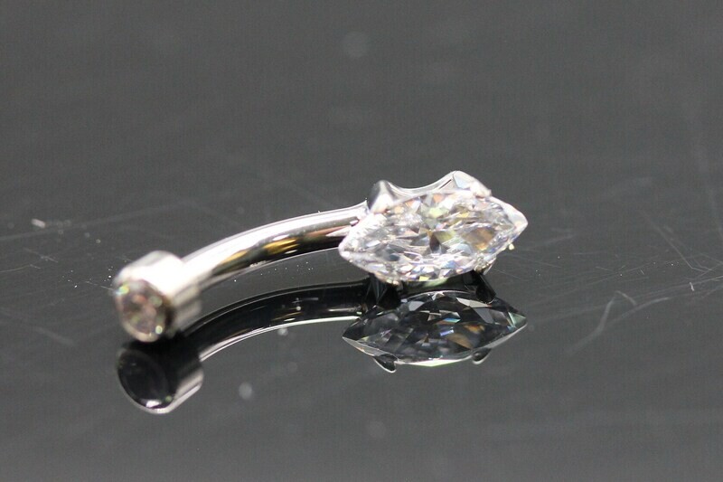 Anatometal Titanium Marquise  Navel Curve with White CZ Stones 4mm x8mm bottom and 3mm top