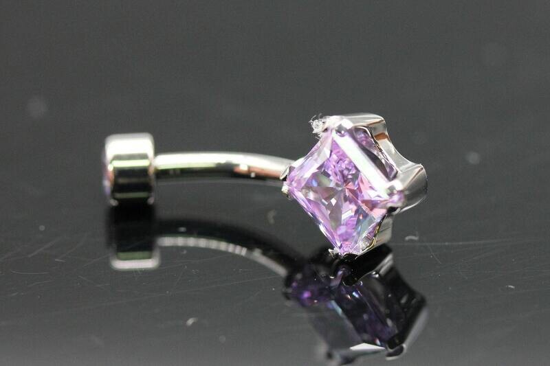Anatometal Titanium Princess-cut Navel Curves with Primrose Stones 6mm bottom and 3mm top