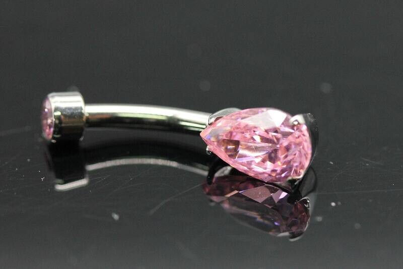 Anatometal Titanium Pear shaped  Navel Curve with Primrose Stones 8x 5mm bottom and 3mm top