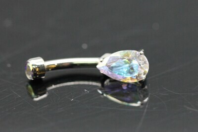 Anatometal Titanium Pear shaped Navel Curve with Aurora Stones with 5mm x 8mm Pear stone