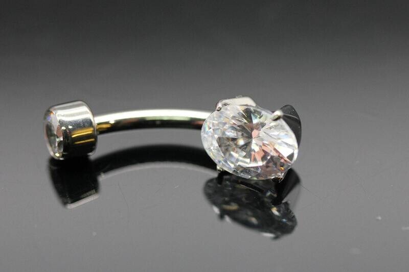 Anatometal Titanium Oval Navel Curve with White CZ  Stones 6x8mm bottom and 3mm top