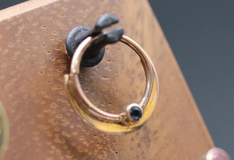 Double seamless ring with London Blue Topaz  14k solid Gold (NOT plated or filled) Seamless ring