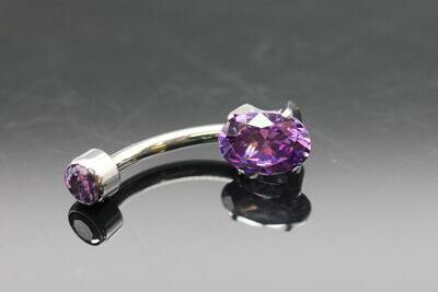 Anatometal Titanium Oval Navel Curve with Amethyst Stones 6x8mm bottom and 3mm top