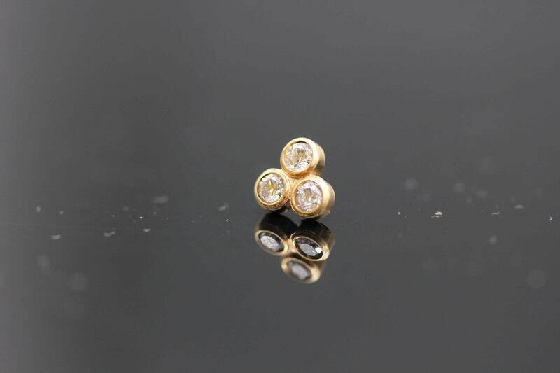 Tri-Diamond Bezel Set compatible with Neometal Push Pins 14k Gold (NOT plated or filled) Ring With Real Diamond 1.8mm VS1 E/F Color