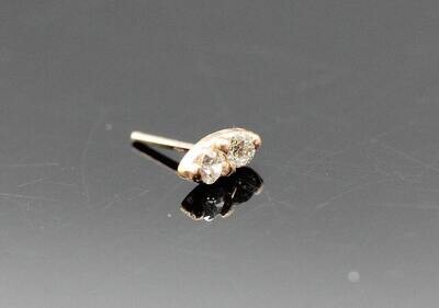 marquise shaped push pin 14k solid Gold (NOT plated or filled) with 2 - 1.5 mm Real Diamonds
