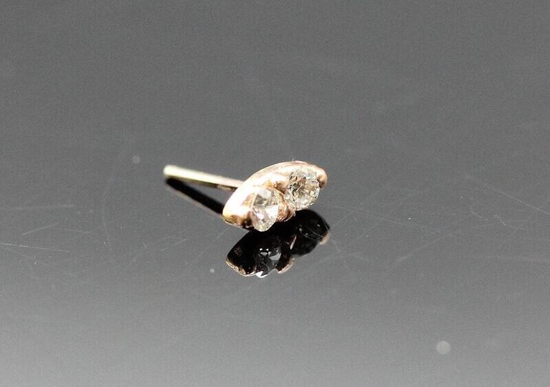 marquise shaped  push pin  14k solid Gold (NOT plated or filled) with 2 - 1.5 mm Real Diamonds