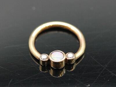 16g or 18g ring with 3mm White Opal center and 1.7mm VS1 E/F color Real Diamond side stones