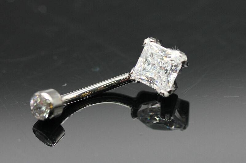 Anatometal Titanium Princess-cut Navel Curves with White CZ Stones 6mm bottom and 3mm top