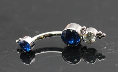 Le Roi Titanium bezel Navel Curve with Blue CZ 5mm and 4mm White CZ bottom and 4mm Blue CZ top