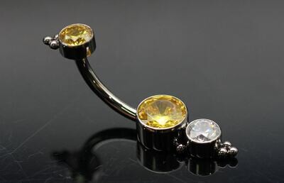 Le Roi Titanium bezel Navel Curve with Yellow CZ 5mm and 4mm White CZ bottom and 4mm Yellow CZ top