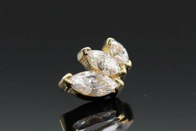 BVLA Threaded Yellow Gold French Kiss with three marquis white Cz