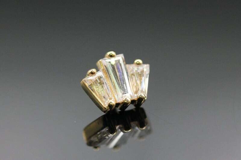 BVLA Threaded Yellow Gold Oceane 3 with white cz tapered Baguettes