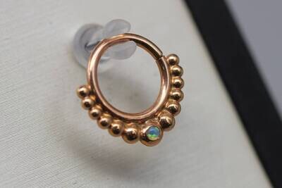 BVLA Rose Gold Graduating Latchmi ring- single row of beads below ring -16g 5/16 Center stone Opal
