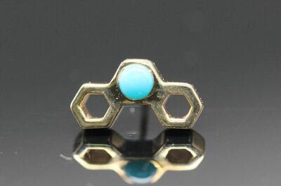 BVLA Pin Yellow gold honeycomb with 2mm turquoise