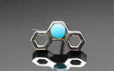 BVLA Pin white gold honeycomb with 2mm Turquoise