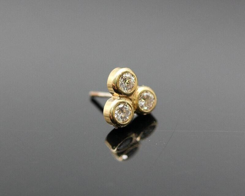 6mm tri with 2mm real Diamonds  - push pin  compatible with Neometal backs 14k Gold (NOT plated or filled)