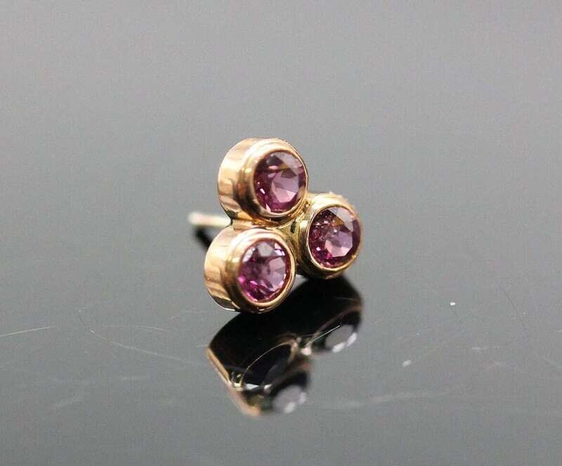 6mm tri with 2mm Amethyst gems - push pin  compatible with Neometal backs 14k Gold (NOT plated or filled)