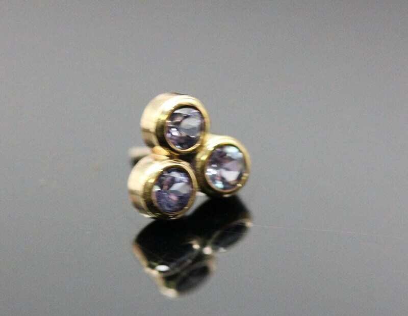 6mm tri with 2mm Tanzanite push pin  compatible with Neometal backs 14k Gold (NOT plated or filled)