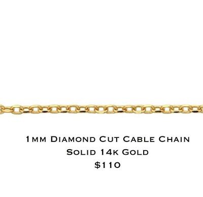 Gold Forever Bracelet Dep Option #1 Gold 1mm Diamond Cut Cable Chain