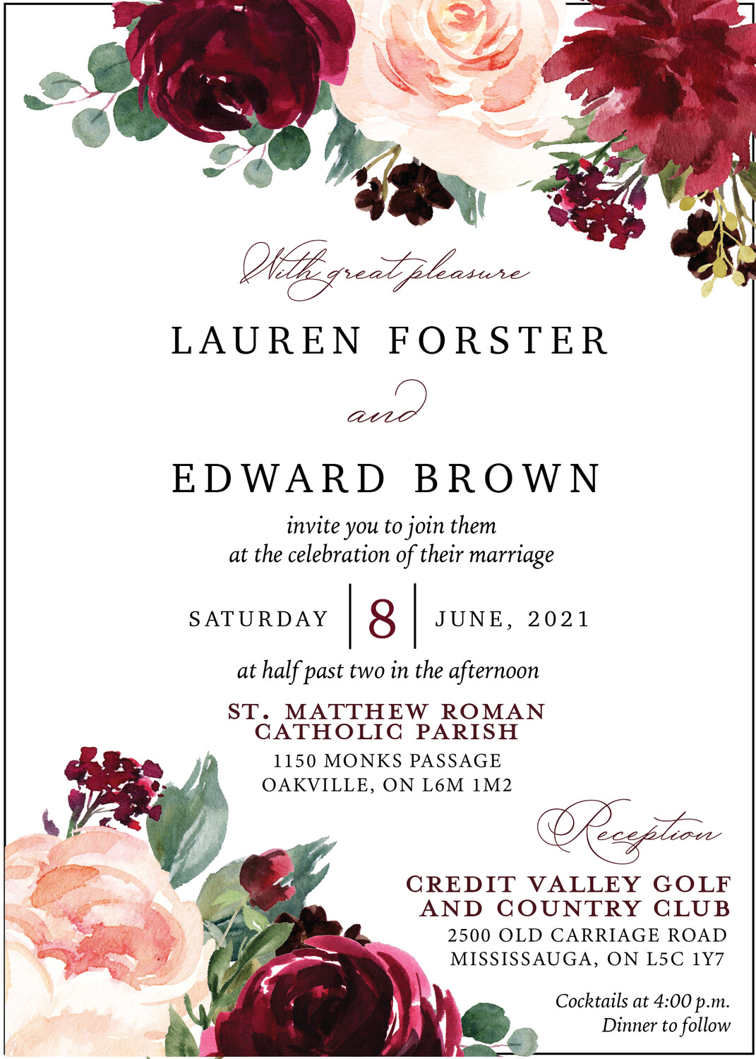 Deep Red and Blush Floral Invitation