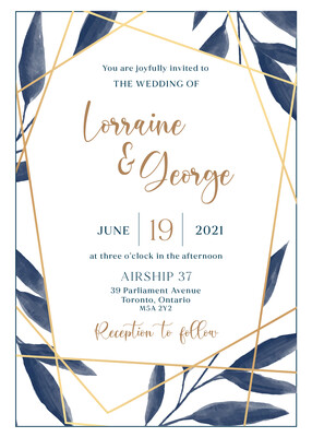 Geometric Blue and Gold Watercolour Invitation