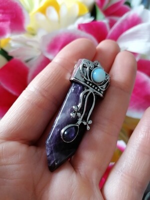 Amethyst sword point pendant with opalite Amethyst sword point pendant with opalite