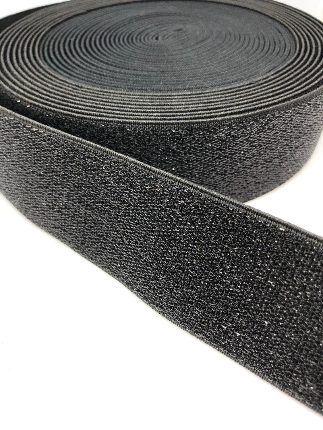 Taille elastiek zwart glitter 38mm