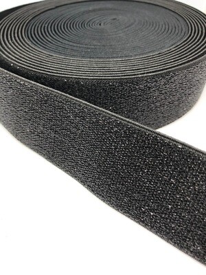Taille elastiek zwart glitter 38mm