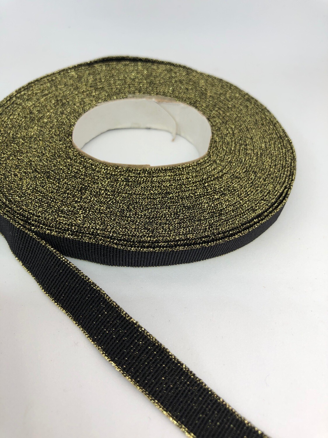 Soepele elastiek zwart/goud glitter 10mm