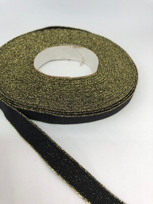 Soepele elastiek zwart/goud glitter 10mm