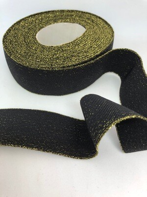 Soepele elastiek zwart/goud glitter 30mm