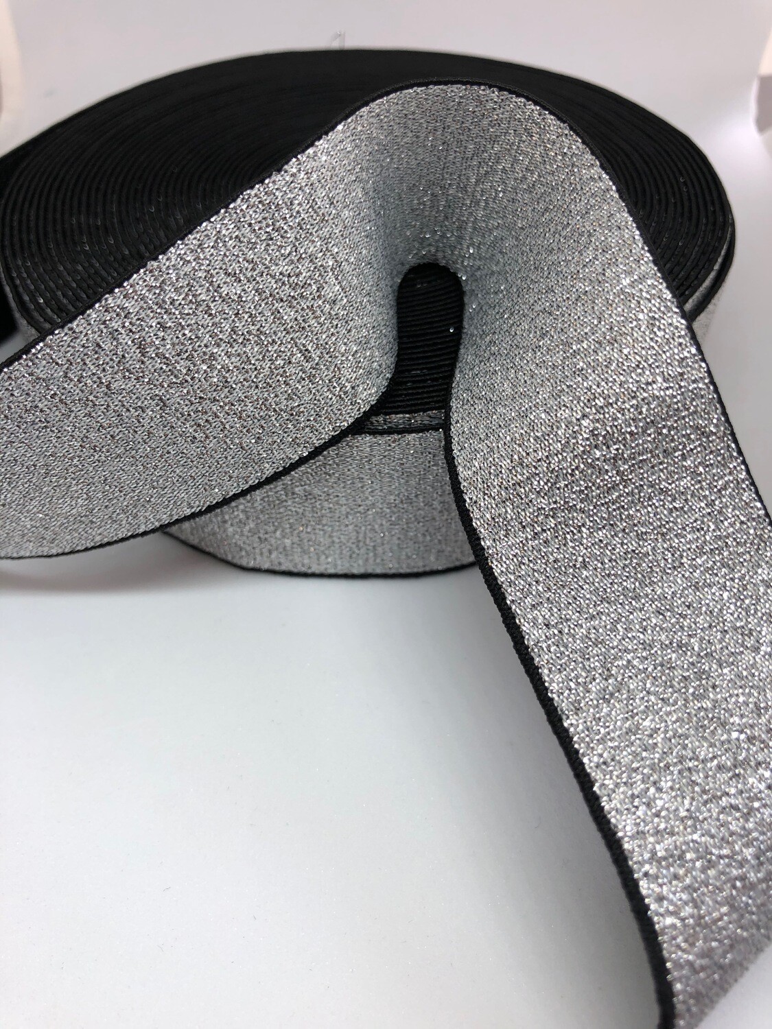 Soepele elastiek zilver glitter 30mm