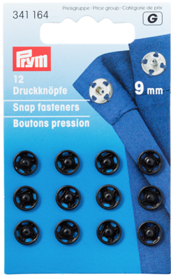 Aannaai drukknopen 9mm - zwart - Prym G