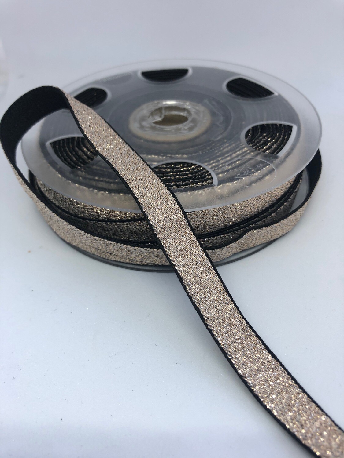 Soepele elastiek brons/zwart glitter 10mm