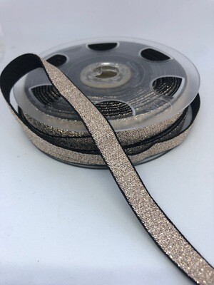 Soepele elastiek brons/zwart glitter 10mm