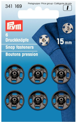 Aannaai drukknopen 15mm - zwart - Prym I