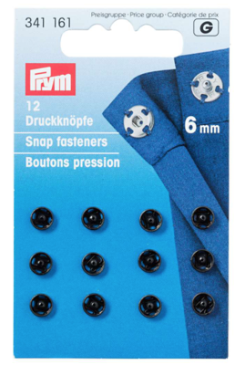Aannaai drukknopen 6mm - zwart - Prym G
