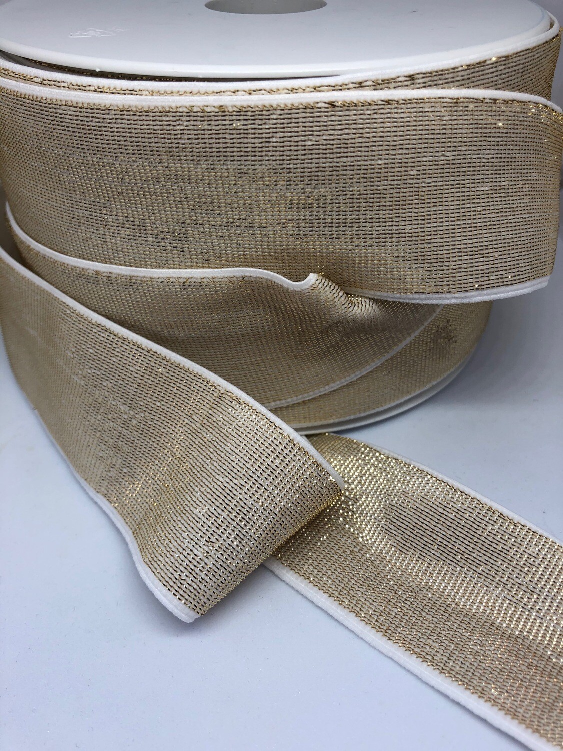 Soepele elastiek Goud/wit 40mm