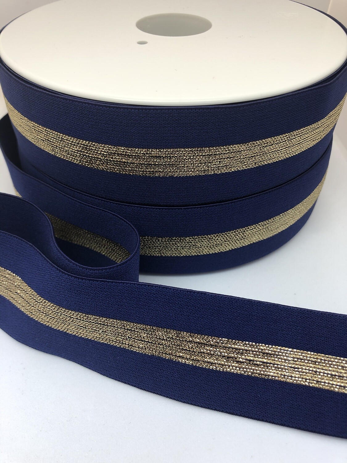 Soepele elastiek Blauw-lurex goud - 35mm
