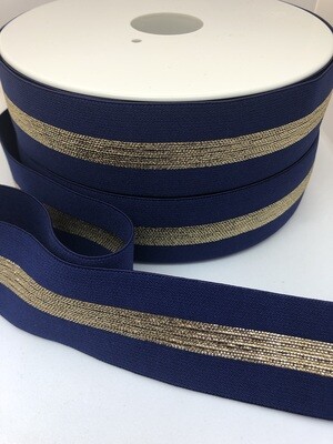 Soepele elastiek Blauw-lurex goud - 35mm