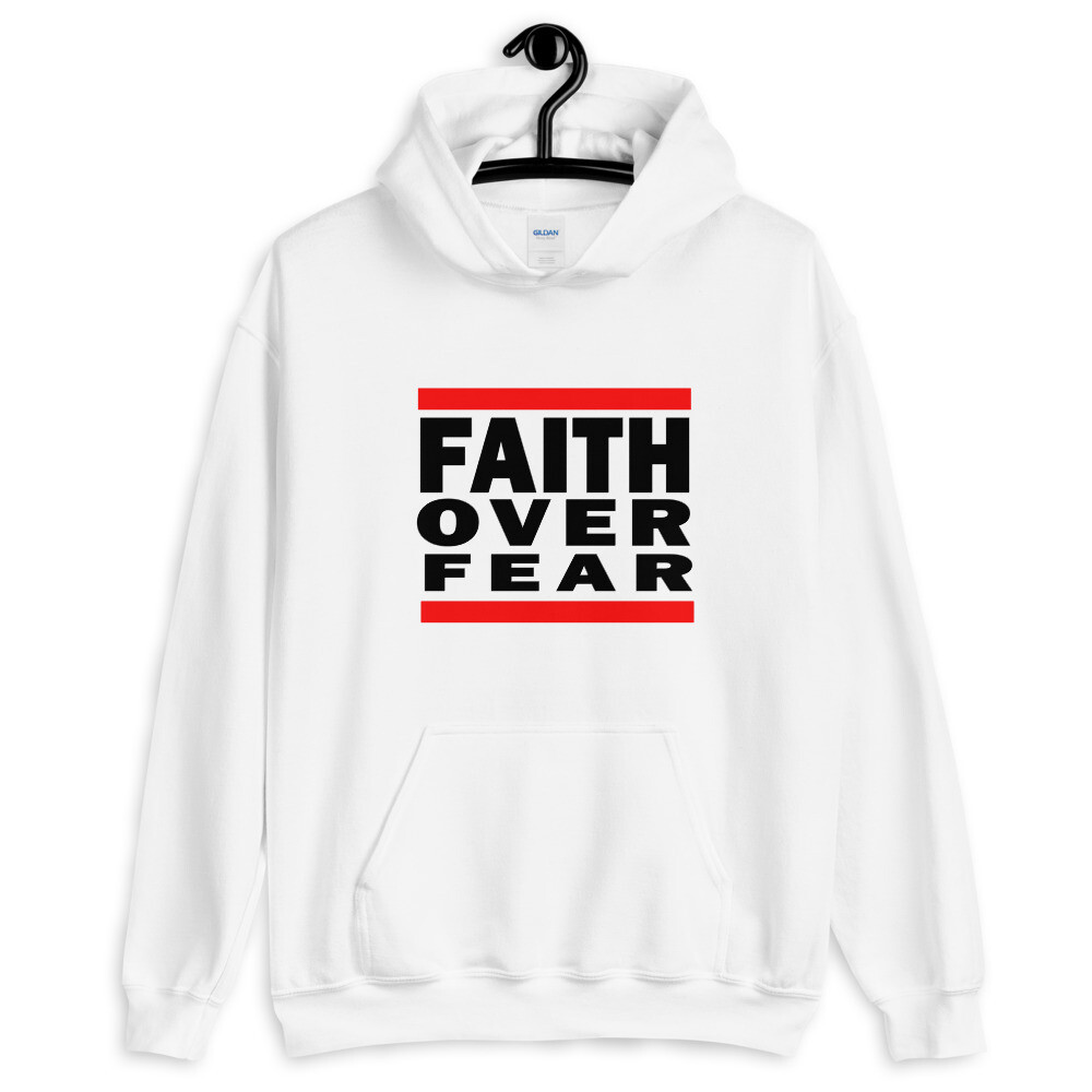 FAITH OVER FEAR Unisex Hoodie, Color: White, Size: S