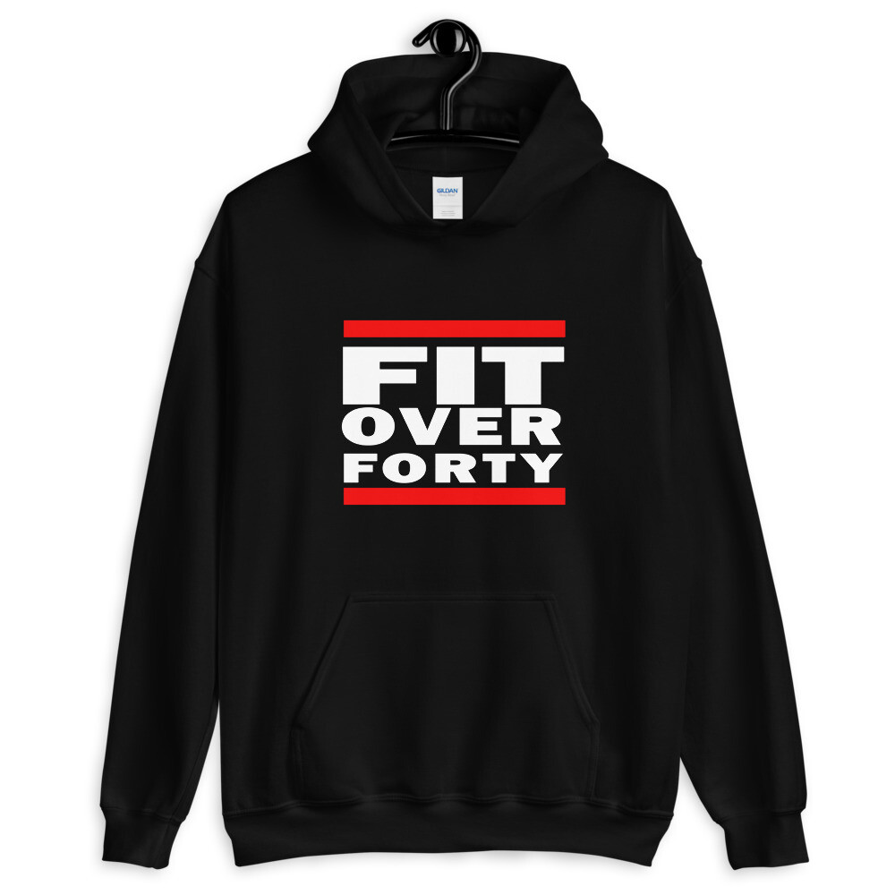WHITE LOGO FIT OVER FORTY Unisex Hoodie, Color: Black, Size: S