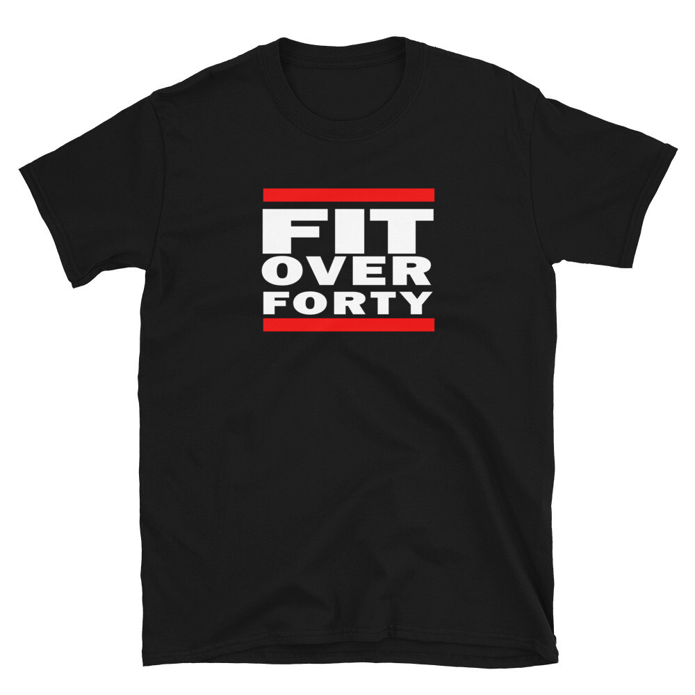 WHITE LOGO FIT OVER FORTY Unisex T-Shirt, Color: Black, Size: S