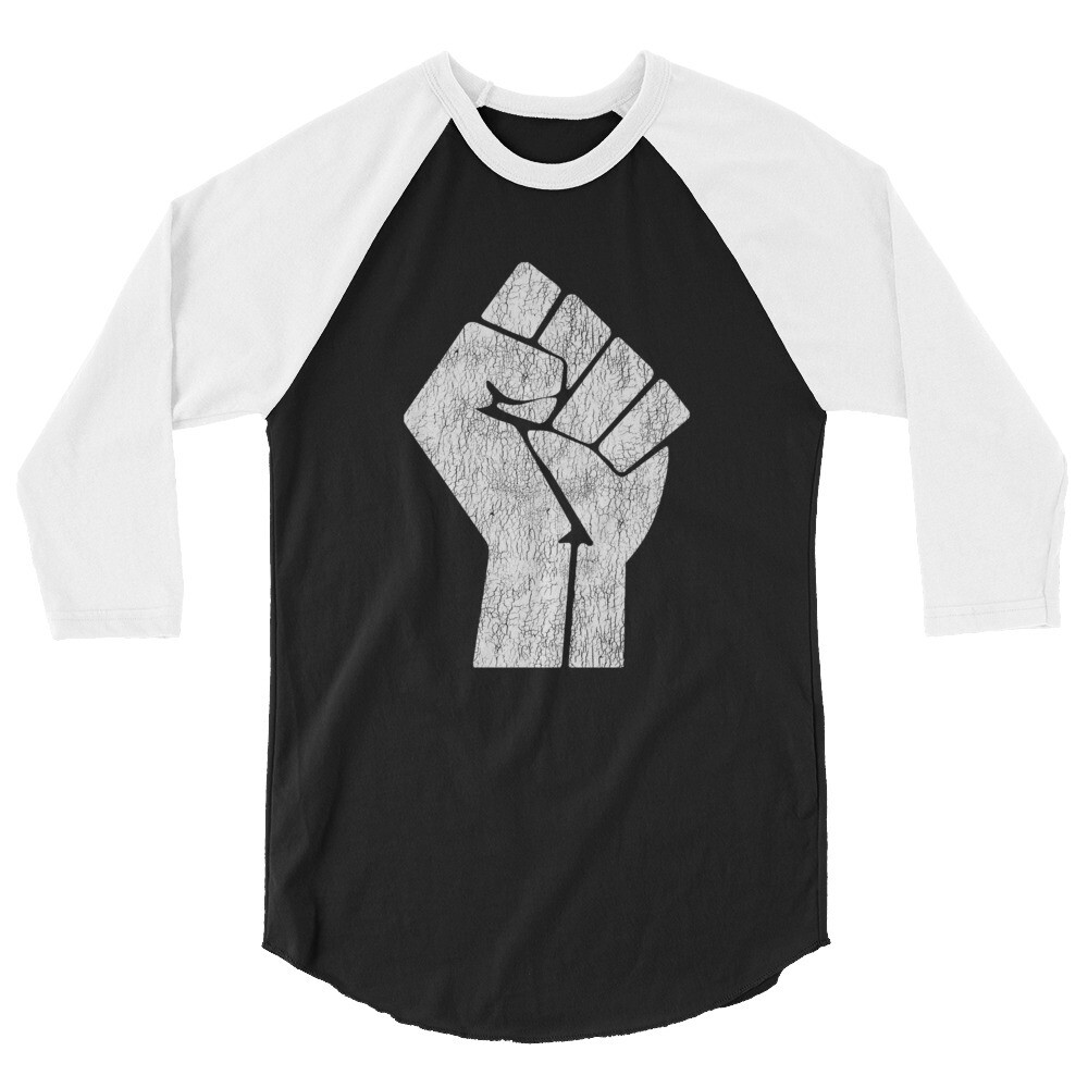Fist Up 3/4 sleeve raglan shirt, Color: Black/White, Size: XS