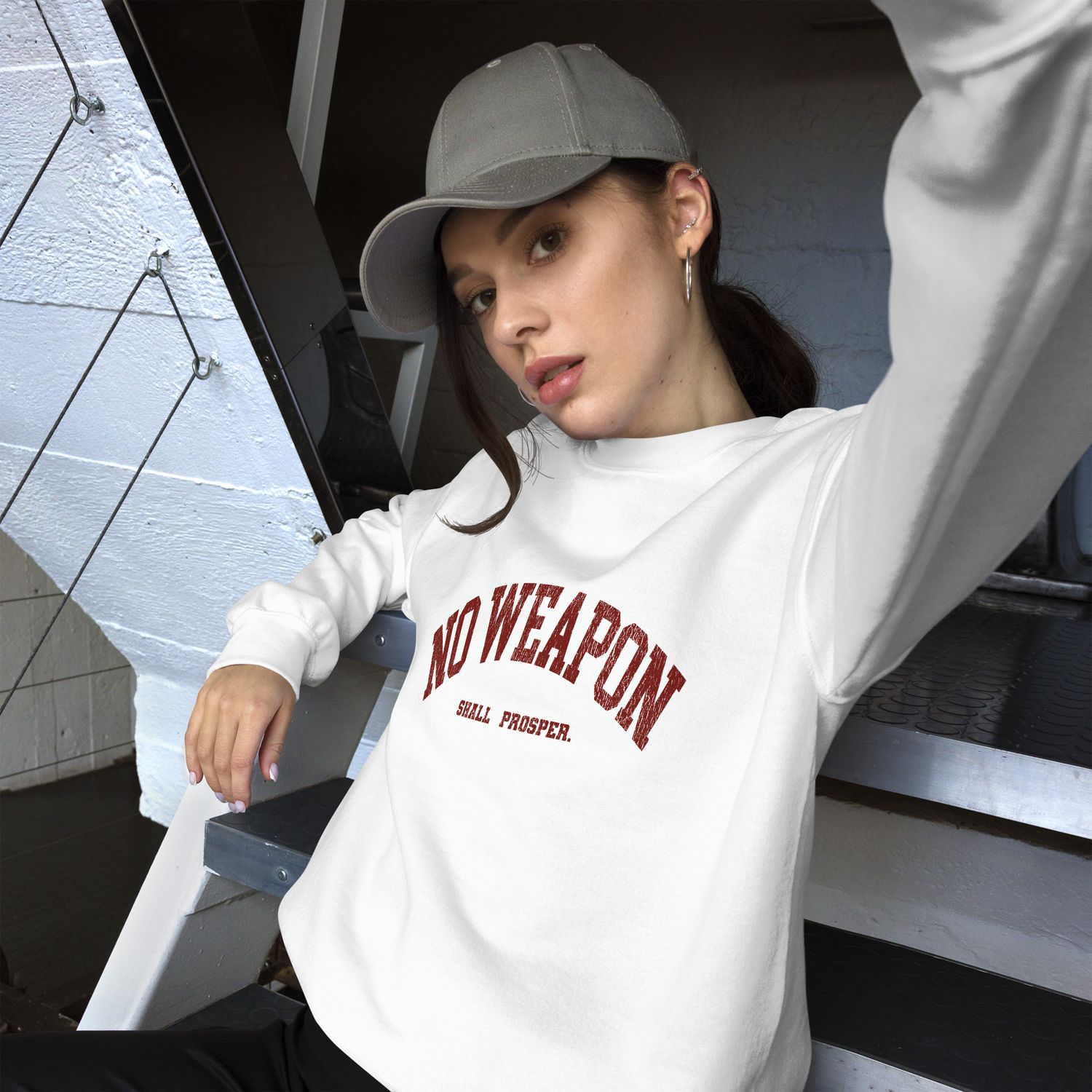 No Weapon Shall Prosper Unisex Sweatshirt (Red Font)